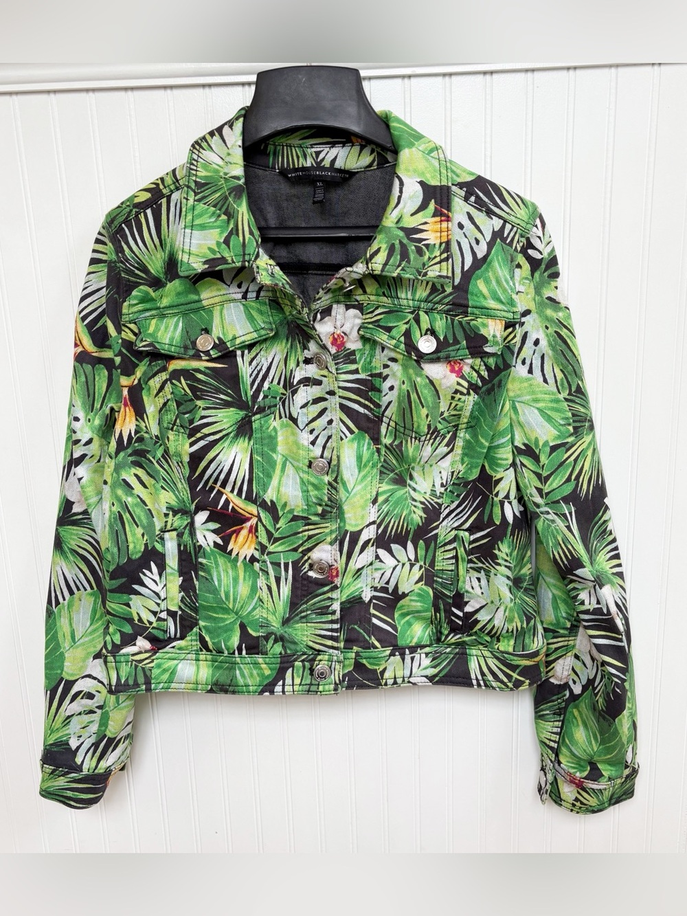 White House Black Market Tropical Floral Stretch Denim Jacket Women’s XL